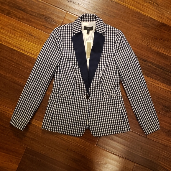J. Crew Jackets & Blazers - NWT J.Crew Navy Blue & White Gingham Blazer - Sz 0